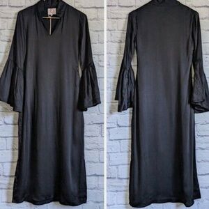 Victoria Dunn Black Midi Dress with 3/4 Bell Sleeves and V-Neck